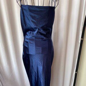 Deep Blue Satin Midi | Effortless Elegance | Date Night or Vacation Ready sz S